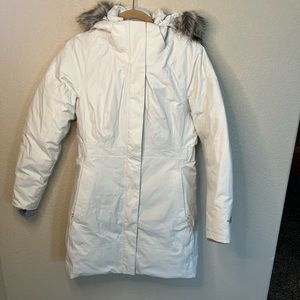 North Face Arctic Parka S Cream Faux Fur Trim Hood Dry Vent 550 Down